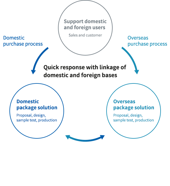 Domestic package solution (Proposal, design, sample test, production), Overseas package solution (Proposal, design, sample test, production)